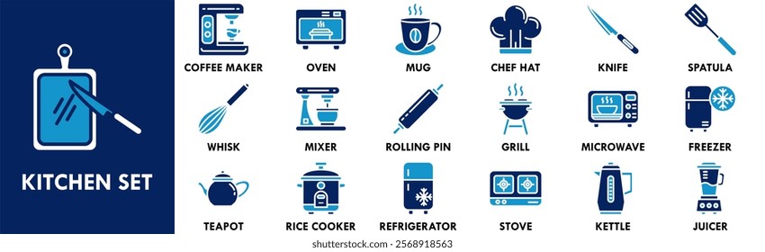 Kitchen Set icon collection set. Containing design kitchen, food, white, isolated, set, cooking