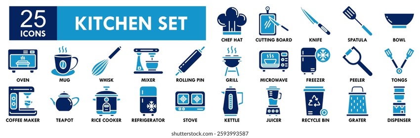 Kitchen Set icon collection set. Containing design kitchen, food, white, isolated, set, cooking