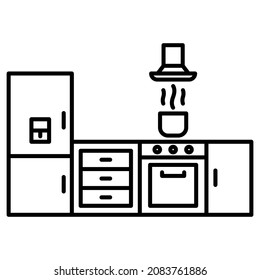 Kitchen set icon in modern outline style design. Vector illustration isolated on white background.