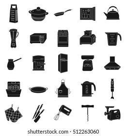 Kitchen set icons in black style. Big collection of kitchen vector symbol stock illustration