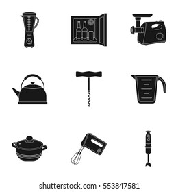 Kitchen set icons in black style. Big collection of kitchen vector symbol stock illustration