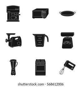 Kitchen set icons in black style. Big collection of kitchen vector symbol stock illustration