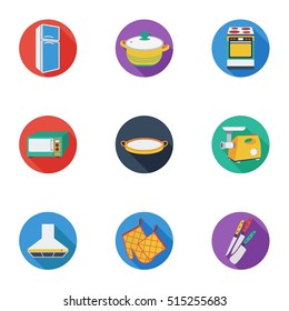 Kitchen set icons in cartoon style. Big collection of kitchen vector symbol stock illustration