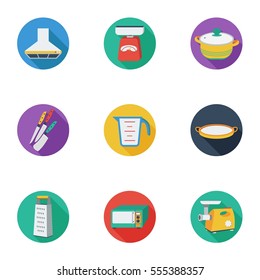 Kitchen set icons in cartoon style. Big collection of kitchen vector symbol stock illustration