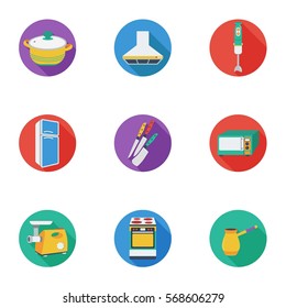 Kitchen set icons in cartoon style. Big collection of kitchen vector symbol stock illustration