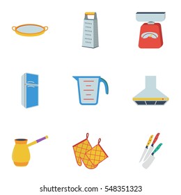 Kitchen set icons in flat style. Big collection of kitchen vector symbol stock illustration