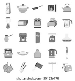 Kitchen set icons in monochrome style. Big collection of kitchen vector symbol stock illustration