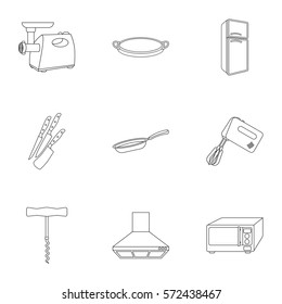 Kitchen set icons in outline style. Big collection of kitchen vector symbol stock illustration