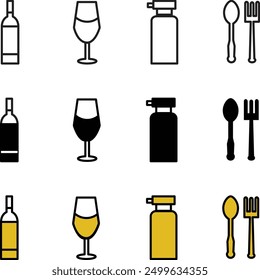 Kitchen set illustration consists of bottles, glass, spoon and fork