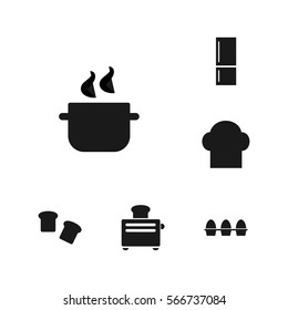 Kitchen set, including bread, fridge, pan, egg, toaster icons