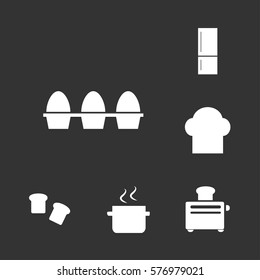 Kitchen set, including bread, fridge, pan, egg, toaster icons