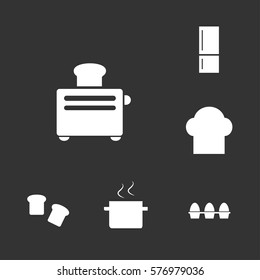 Kitchen set, including bread, fridge, pan, egg, toaster icons