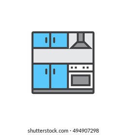 kitchen set line icon, filled outline vector sign, linear colorful pictogram isolated on white. logo illustration