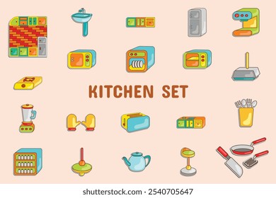 Kitchen Set Lineal Color Vector Illustration Icon Sticker Set Design Materials