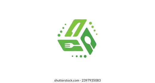 Kitchen Set Logo Design. Food Logo Fork Spoon Knife Combine Concept wit Minimalist Style. Icon Symbol Vector Illustration Template.