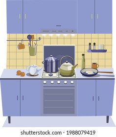 Kitchen set of objects for cooking and interior