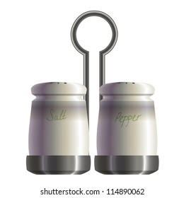 Kitchen set of salt and pepper boxes in metal holder. Eps10