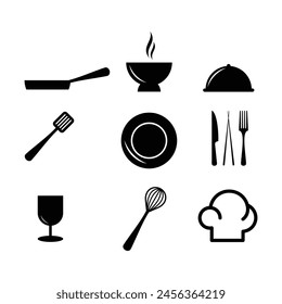 kitchen set tool vector,knife,chopsticks,pan,fork logo design template Vector illustration