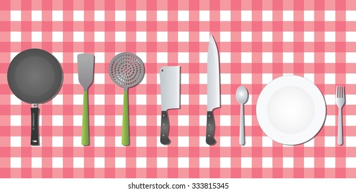 kitchen set tools utensil on table