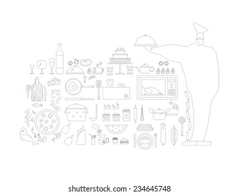 Kitchen set vector (Can be used as texture for cards, invitations, DIY projects, web sites or for any other design) 