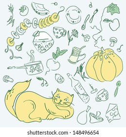Kitchen set vector with cat