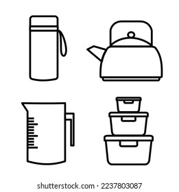 kitchen set vector icon isolated on white background, vector illustration, cookware, kitchenware