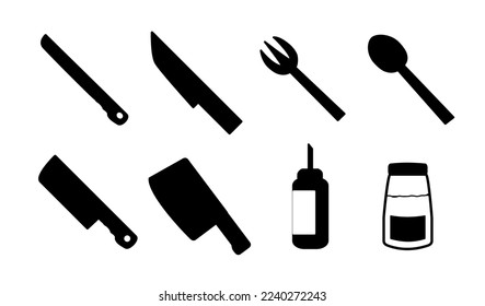 kitchen set vector icon isolated on white background, vector illustration, cookware, kitchenware