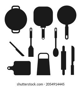 kitchen set vector silhouette, kitchen tool vector set