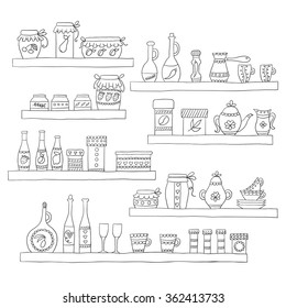 Kitchen set in vector. Stylish design elements of kitchen.