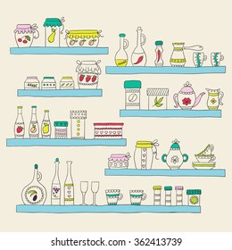 Kitchen set in vector. Stylish design elements of kitchen.