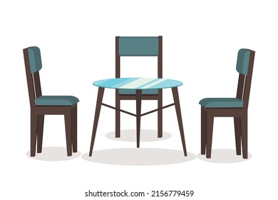 kitchen set wooden chairs and glass table on white background