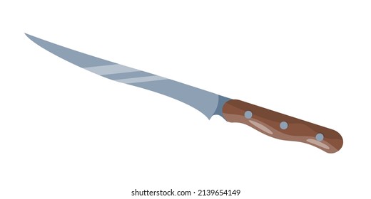 Kitchen sharp knife with wooden handle. Vector image.