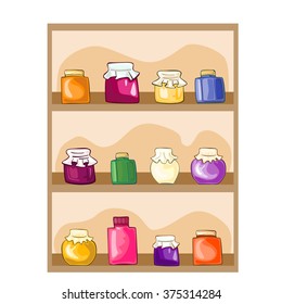 Kitchen shelf with jars. Hand drawn style vector illustration.