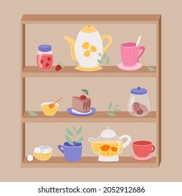 Kitchen shelfs with tea accessories