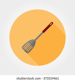 Kitchen shovel. Icon for web and mobile application. Vector illustration of a button with a long shadow. Flat design style.