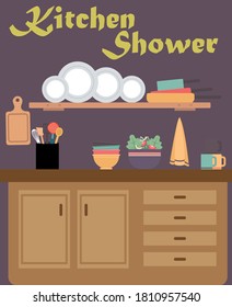 Tarjeta de diseño de plantilla Kitchen Shower. Ilustración del vector