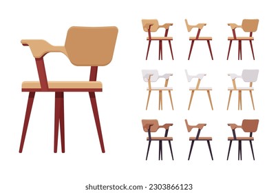 Kitchen side chair furniture big set in natural colors. Dinner party room, cafe, restaurant classic modern interior design accent. Vector flat style cartoon home, office isolated, white background