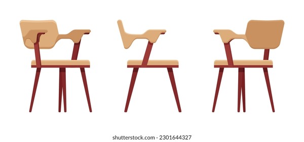 Kitchen side chair furniture set in natural brown. Dinner party room decor, cafe, restaurant classic modern interior design accent. Vector flat style cartoon home, office isolated, white background