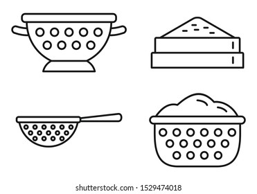 Kitchen sieve icons set. Outline set of kitchen sieve vector icons for web design isolated on white background