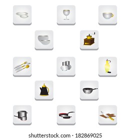 Kitchen signs of an icon. Buttons with  objects  for kitchen.