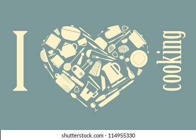 Kitchen silhouette set, vector pattern.