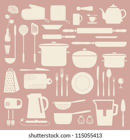 Kitchen silhouette set, vector pattern.