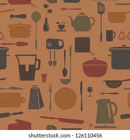 Kitchen silhouette set, vector pattern.