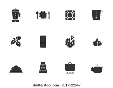 kitchen silhouette vector icons isolated on white. kitchen icon set for web, mobile apps, ui design and promo advertising business