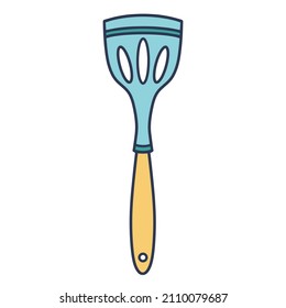 Kitchen silicone spatula with holes vector icon. Hand-drawn color illustration isolated on white backdrop. Sketch of a cutlery for cooking. Flat concept for decoration, menu design, web