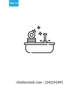 Kitchen sink with clean plate Vector illustration