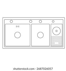 Pia de cozinha com Drainboard Top View Line Art Vetor Illustration