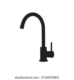 Kitchen sink faucet silhouette vector art white background