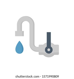 Kitchen sink faucet, tap or stopcock vector icon. Include water drop, leak or leaky water. Household or equipment for flow control, release liquid from plumbing system. Include handle, pipe and valve.