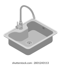 Kitchen sink - hand drawn isometric vector illustration.